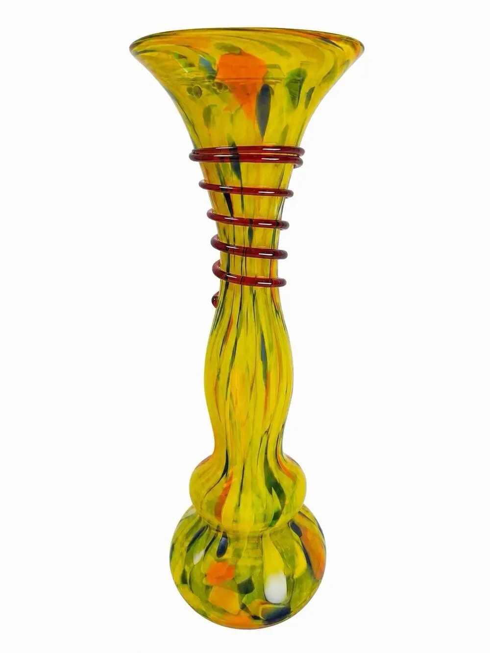 Home Essentials & Beyond Hand Blown Art Glass Trumpet Vase 17.25” Vintage